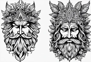 Greenman design on my arm. Relatively simple but Incorporating divine masculine, pagan, Pan, a phallus subtlety in the design as well. Brotherhood. tattoo idea