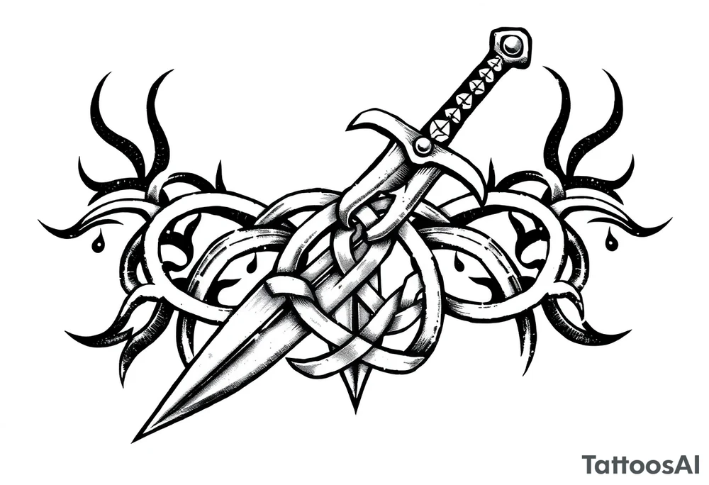 Armband tattoo of a sword with covered in a Celtic knot tattoo idea