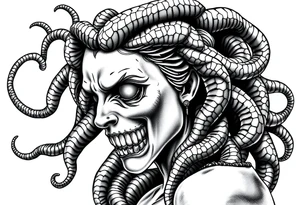 Scary Greek female god medusa with snake hairs tattoo idea