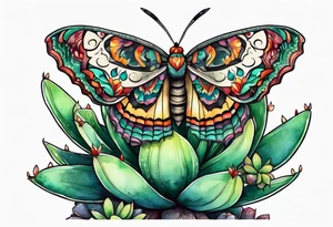 Modern Mexican style small moth with succulents in a garden with cactus tattoo idea
