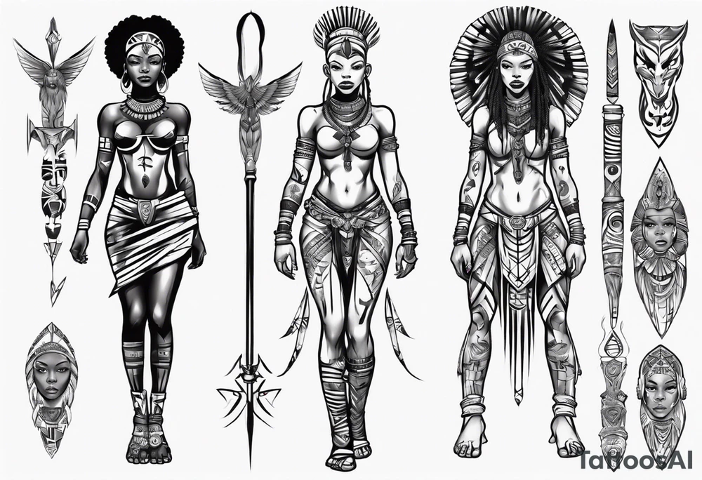 African female warrior full body angelic
slim face tattoo idea