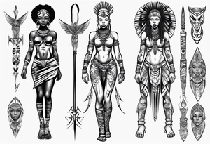African female warrior full body angelic
slim face tattoo idea