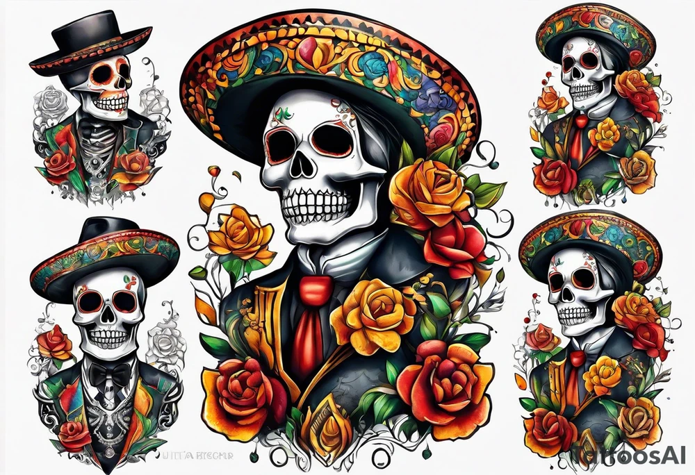 Mexico day of dead  man standing
 skeleton drink tattoo idea