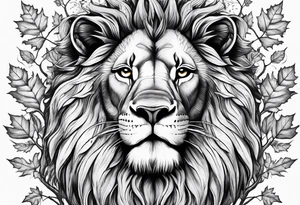 The lion of Judah, which is Jesus Christ, is tied and intertwined within a maple tree. tattoo idea