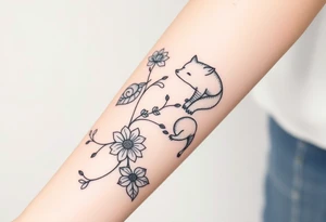 flowers on the vine. Include a snail, turtle, fox, and bear tattoo idea