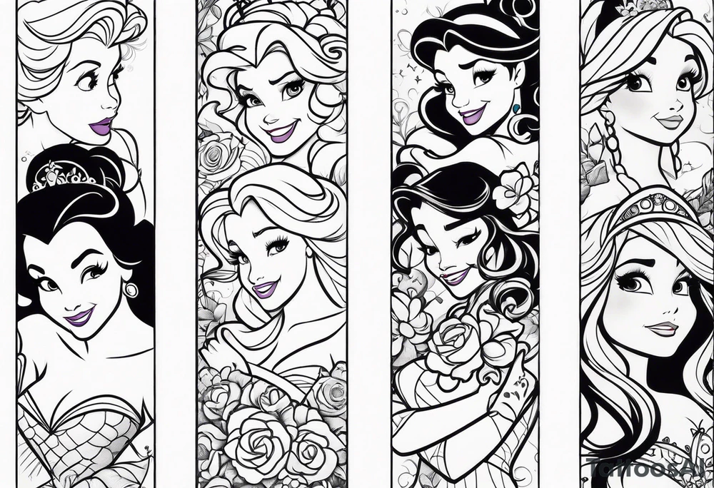 Disney princess arm sleeve tattoo idea