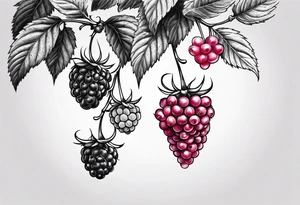 a long raspberry branch that is hanging upside down with small raspberries on it tattoo idea