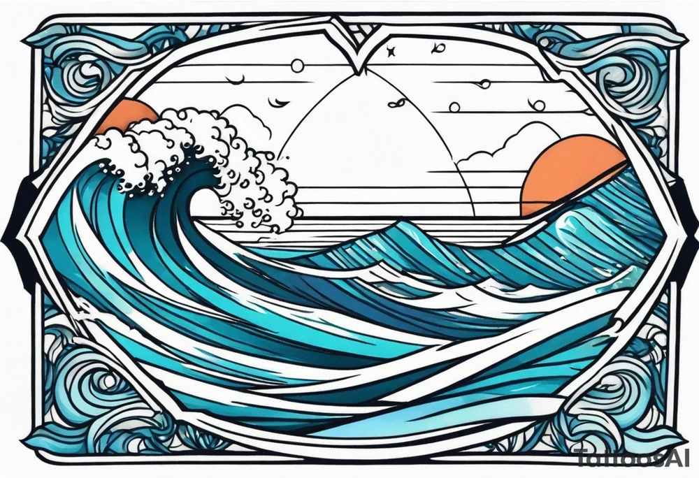 waves in ocean simple with boarder tattoo idea