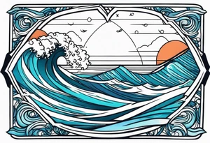waves in ocean simple with boarder tattoo idea