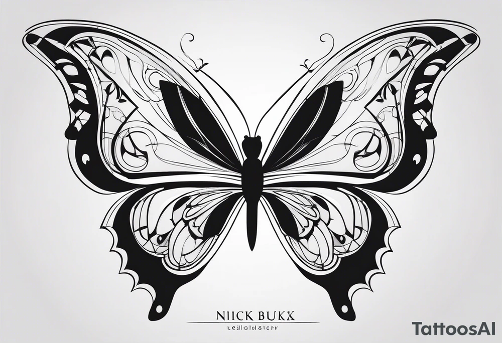 A lower back butterfly tatoo with the name nick below the butterfly tattoo idea