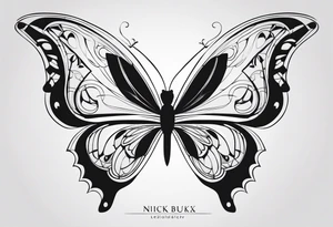 A lower back butterfly tatoo with the name nick below the butterfly tattoo idea