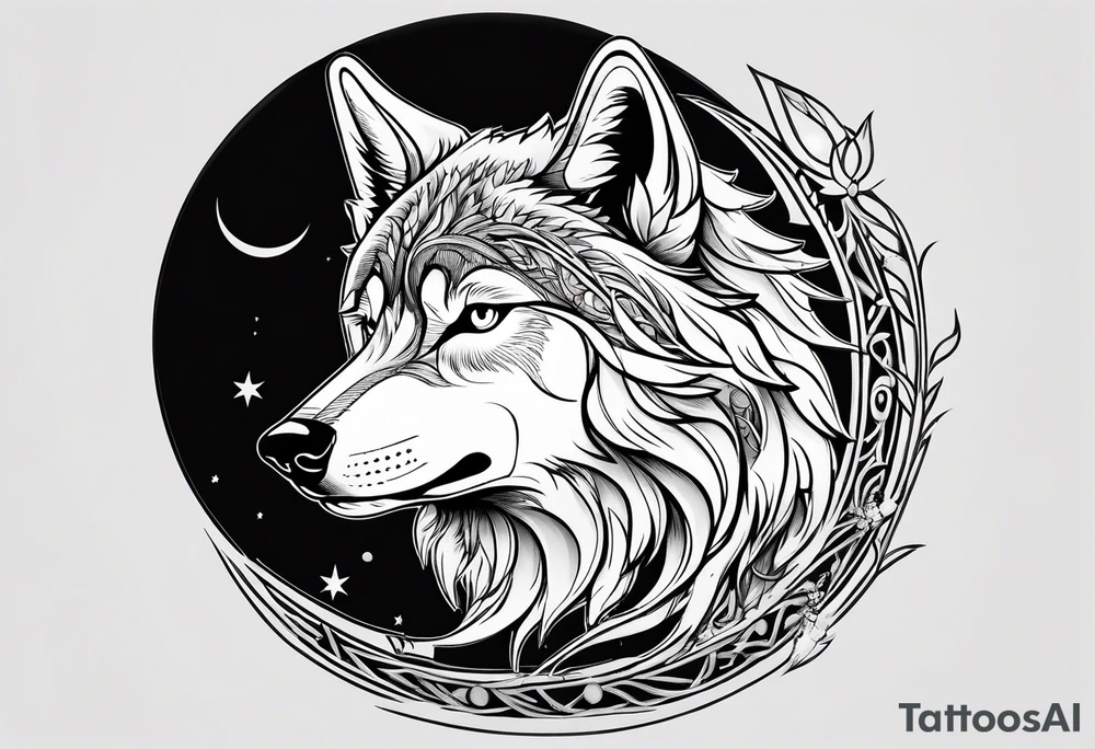 wolf in a moon tattoo idea