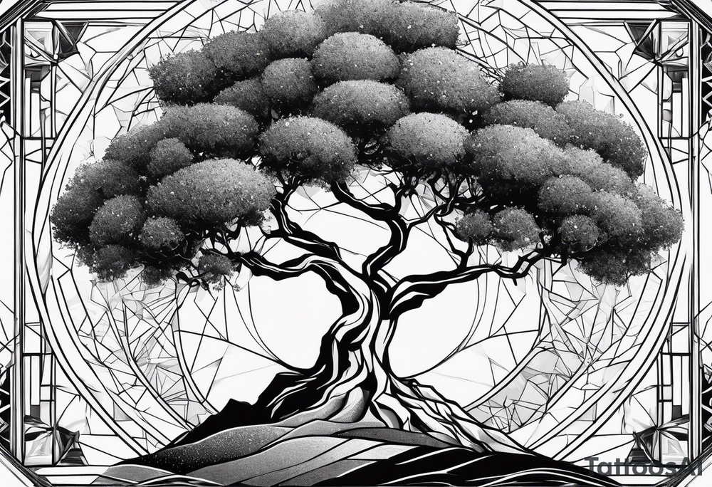 An olive tree in a a geometric universe tattoo idea