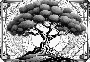 An olive tree in a a geometric universe tattoo idea