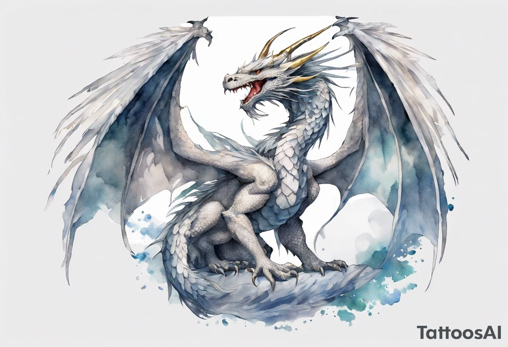 a white feathered dragon wearing an iron crown tattoo idea