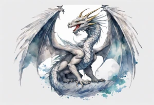 a white feathered dragon wearing an iron crown tattoo idea