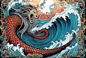 Thor getting eaten by the world serpent in the ocean tattoo idea