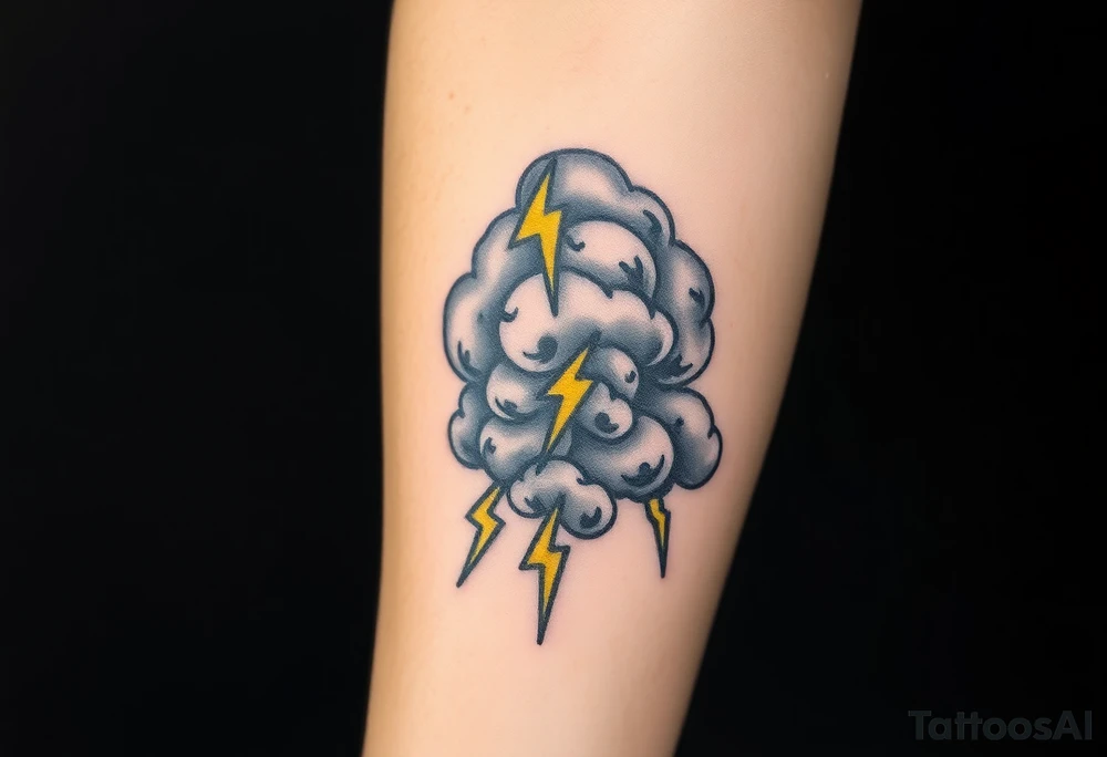 Black dark menacing storm clouds with creepy yellow lightning bolts tattoo idea