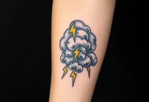 Black dark menacing storm clouds with creepy yellow lightning bolts tattoo idea