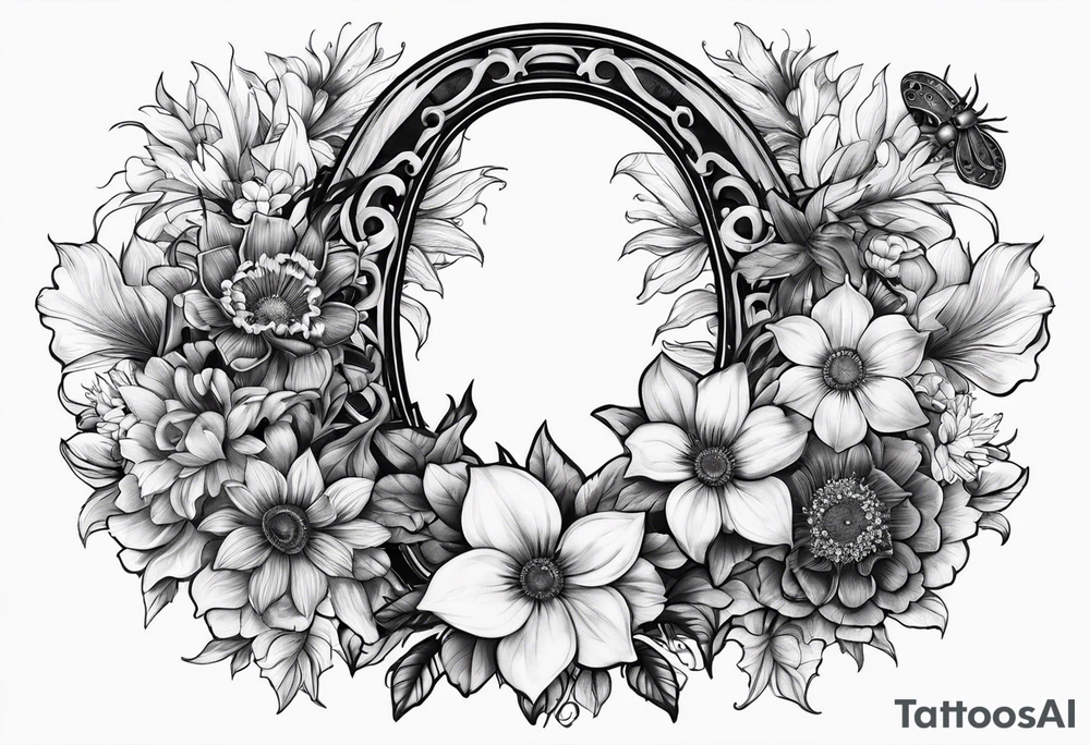 Horseshoe flowers and tarantulas tattoo idea