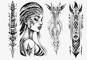 a neotribal spine tattoo that includes a woman floating tattoo idea