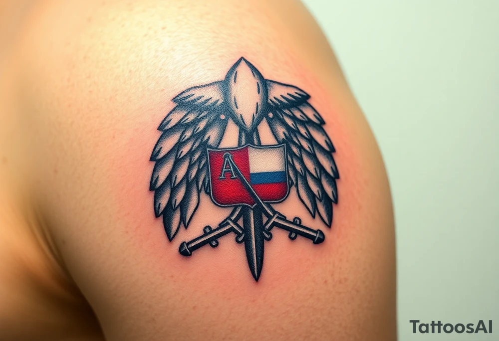 A Czech paratrooper badge with realistic shading, honoring military history with silver, red, and blue tones tattoo idea