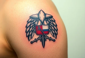 A Czech paratrooper badge with realistic shading, honoring military history with silver, red, and blue tones tattoo idea