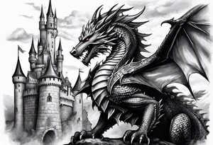 knight, dragon, castle tattoo idea
