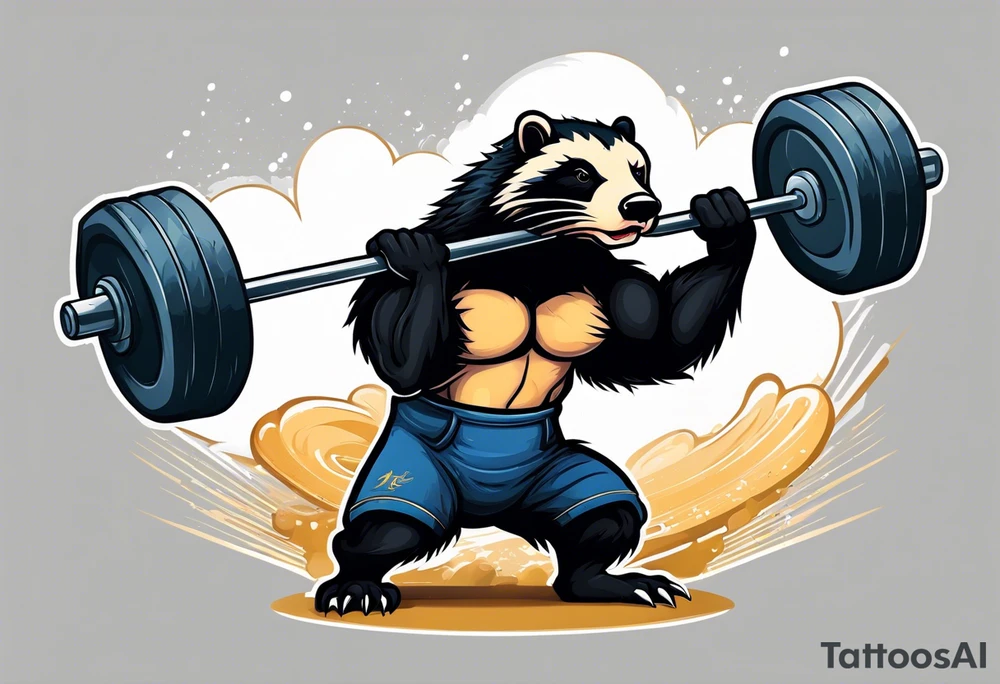 Muscular old honey badger lifting barbell. tattoo idea