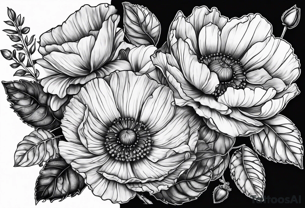 One poppy one rose two daisies tattoo idea