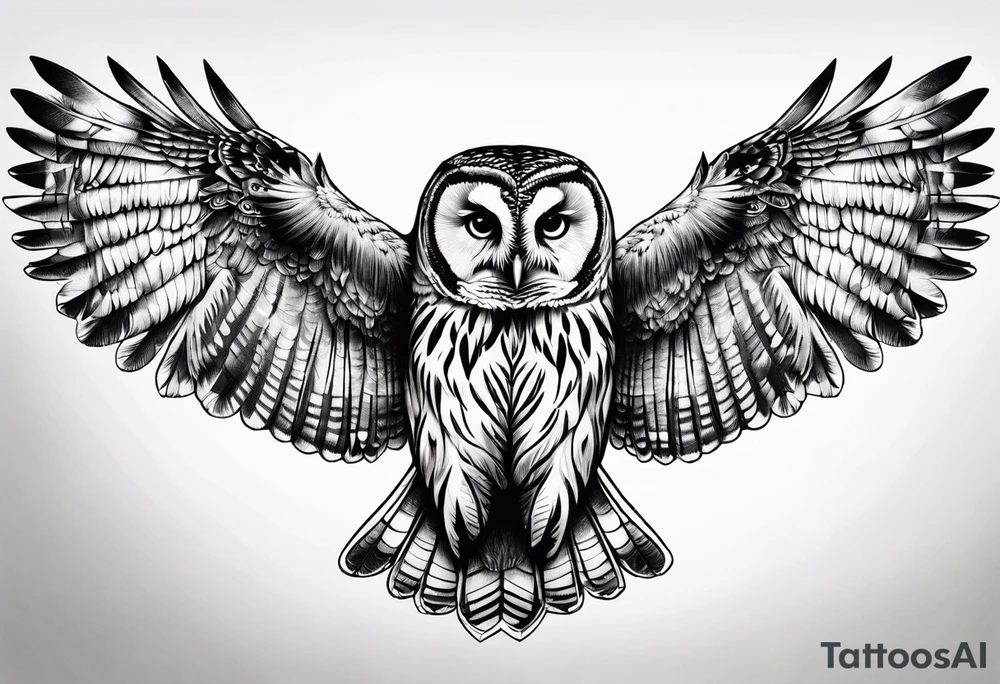 barred owl wings outstretched tattoo idea