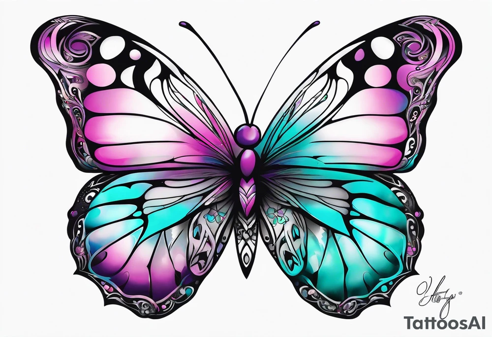 Purple Teal and Pink butterfly tattoo idea