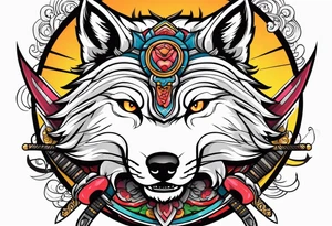 wolf head with katana in mouth tattoo idea