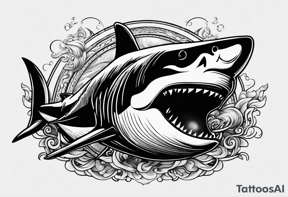 i wanted to have the megalodon ni text vertically with the shark and the water wrapping around the text tattoo idea