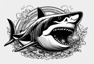 i wanted to have the megalodon ni text vertically with the shark and the water wrapping around the text tattoo idea