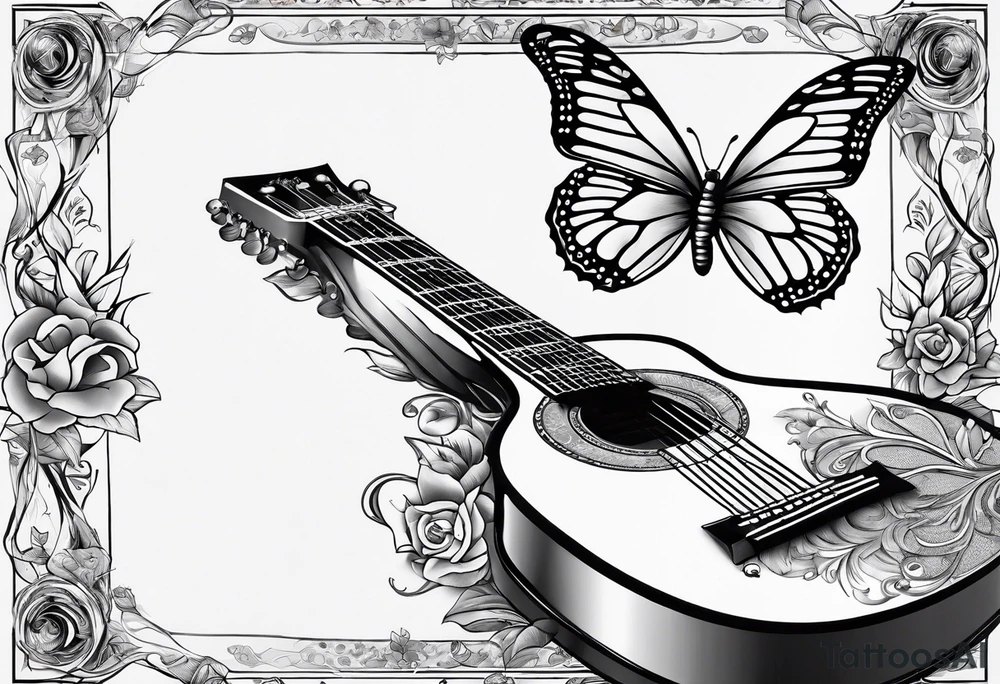 joint, guitar, book, butterfly tattoo idea