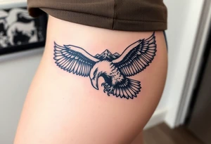 majestic eagle spreading wings against mountain peaks tattoo idea