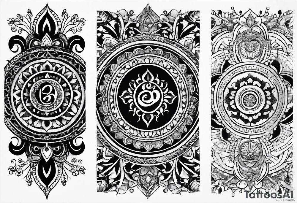 Spiritual forearm sleeve tattoo centred around the Sanskrit Om symbol for breathe tattoo idea