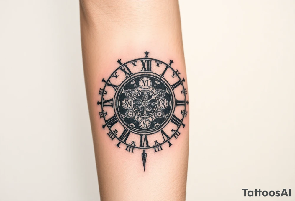 vintage roman numerals within ornate clockwork mechanism groß ganzer unterarm tattoo idea