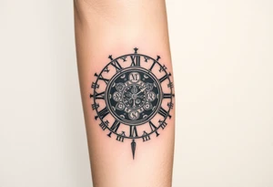 vintage roman numerals within ornate clockwork mechanism groß ganzer unterarm tattoo idea
