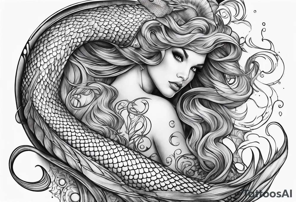 flowing serpent tail mermaid tattoo idea