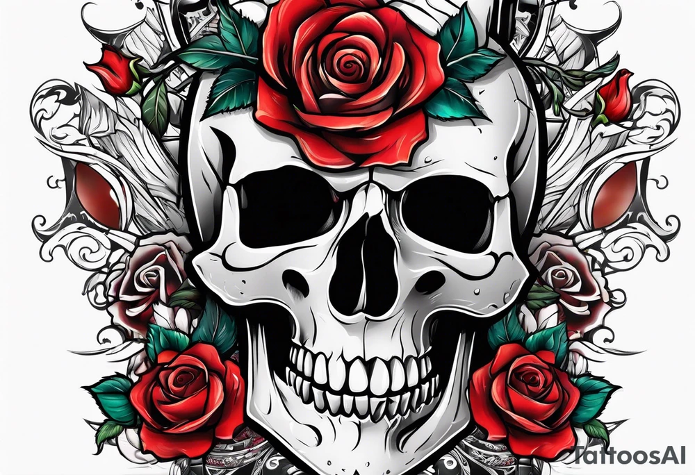skull and roses tattoo idea
