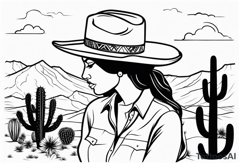 Cactus desert cowgirl black woman tattoo idea