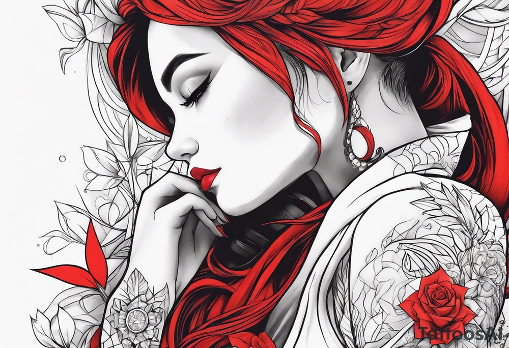 magic girl 
red hairs tattoo idea