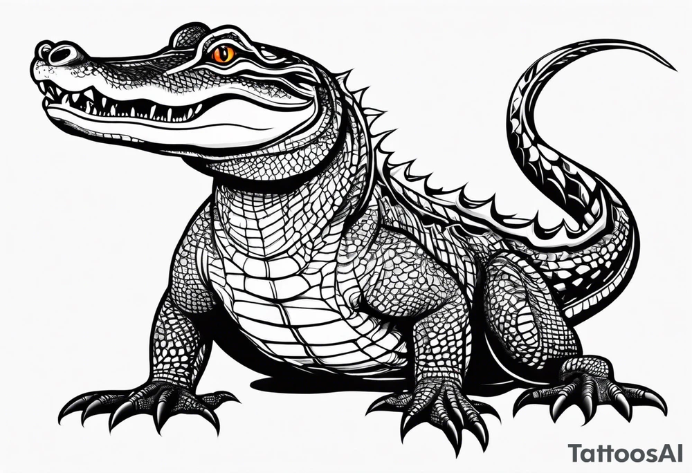 Full body Caiman with tail tattoo idea