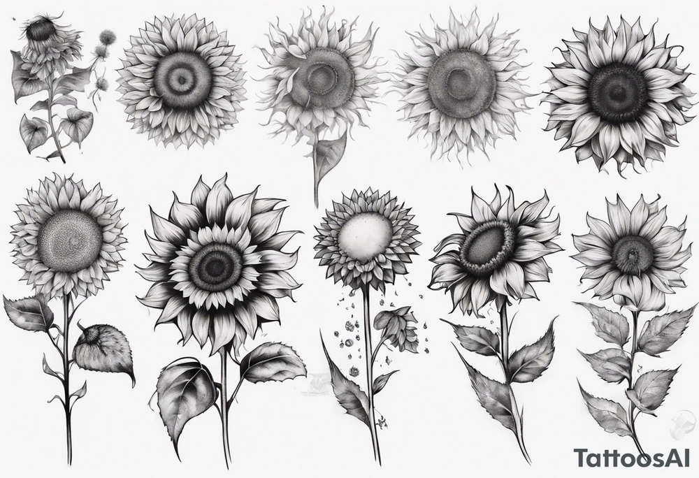 Sunflower sleeve with dandelion tattoo idea