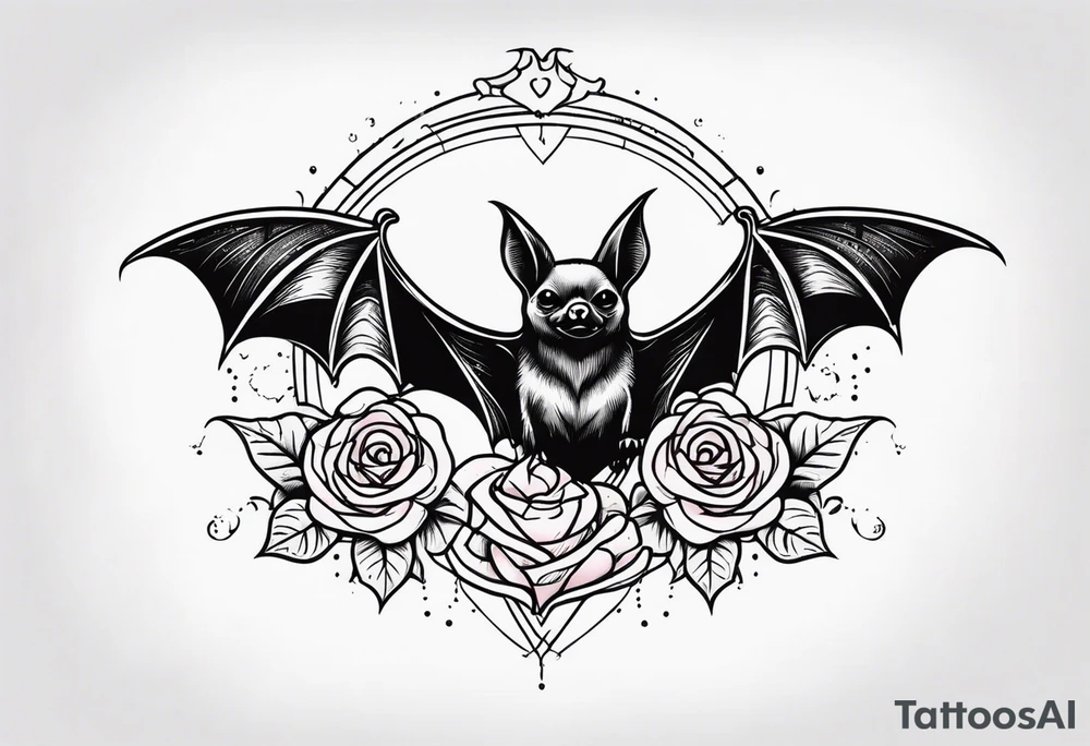 Bat with rose gothic style tattoo idea