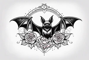 Bat with rose gothic style tattoo idea