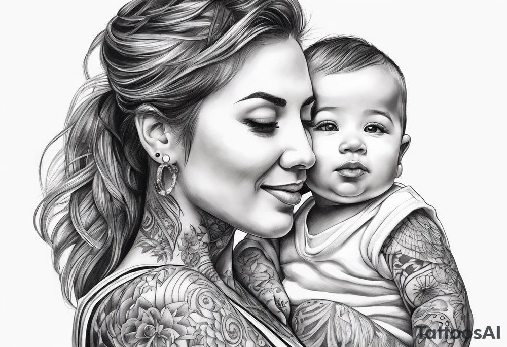 chest tattoo : 
mom and baby son tattoo idea