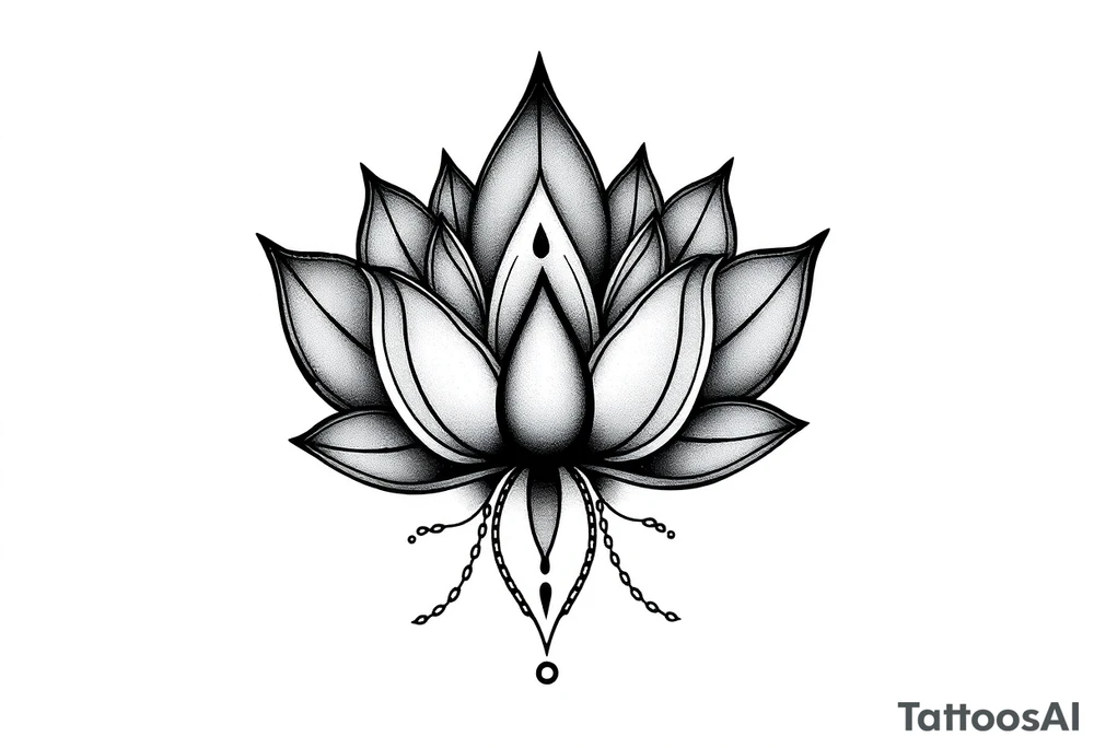 Lotus flower with dotwork chains tattoo idea